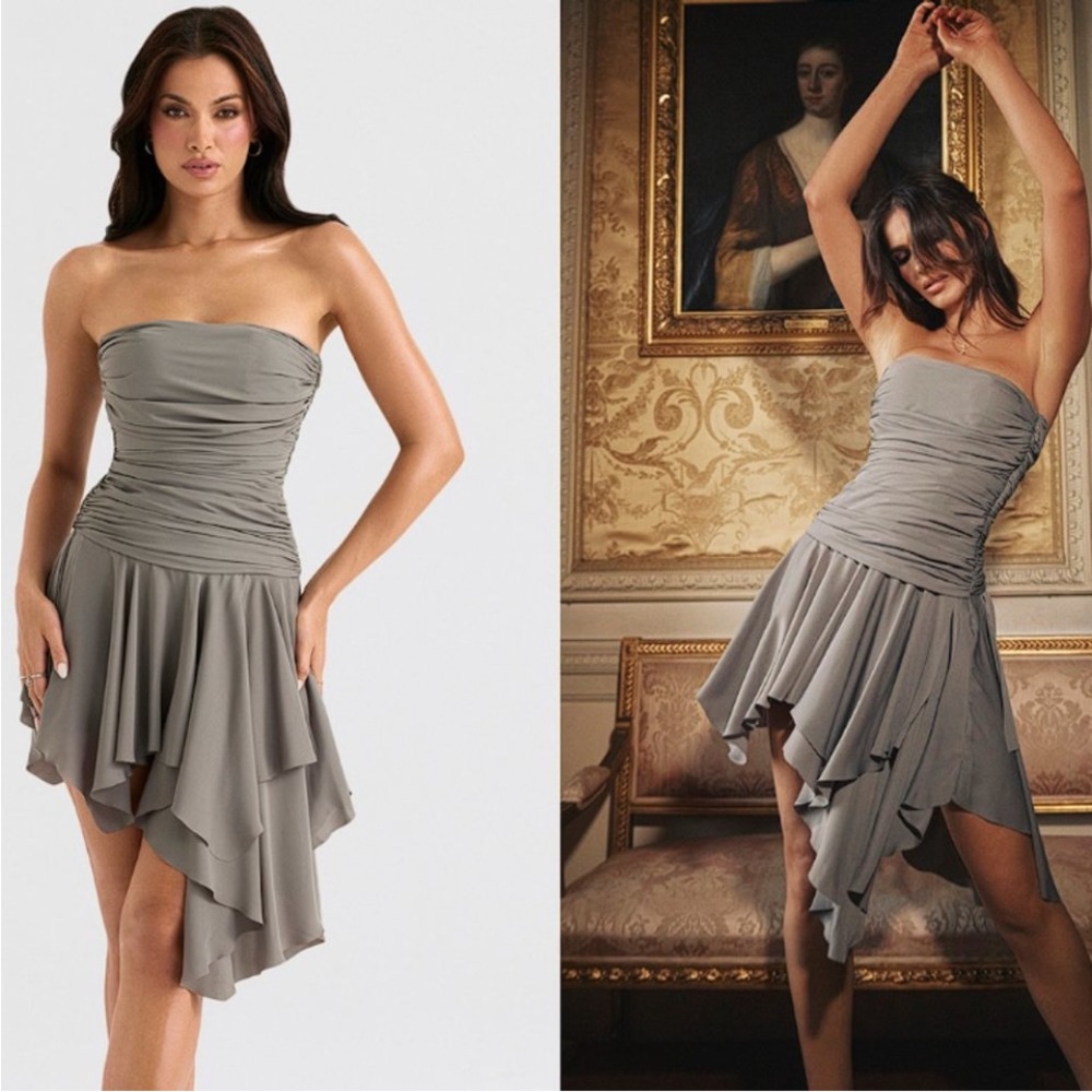 HOUSE OF CB 'Valeria' Smoke Gathered Asymmetric Dress NWOT size‎ M